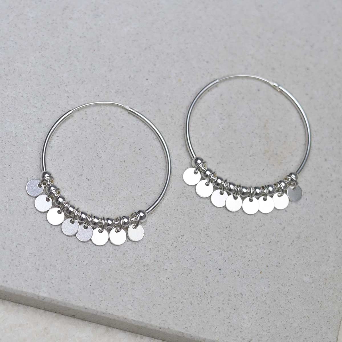 Sterling Silver Sequin Hoop Earrings