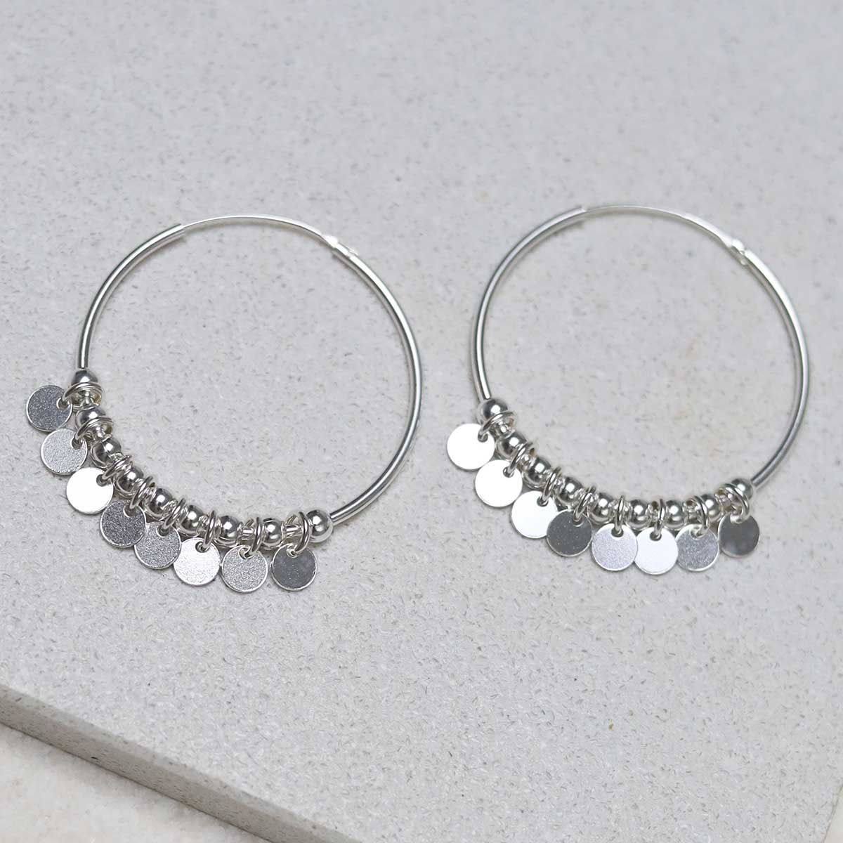 Sterling Silver Sequin Hoop Earrings