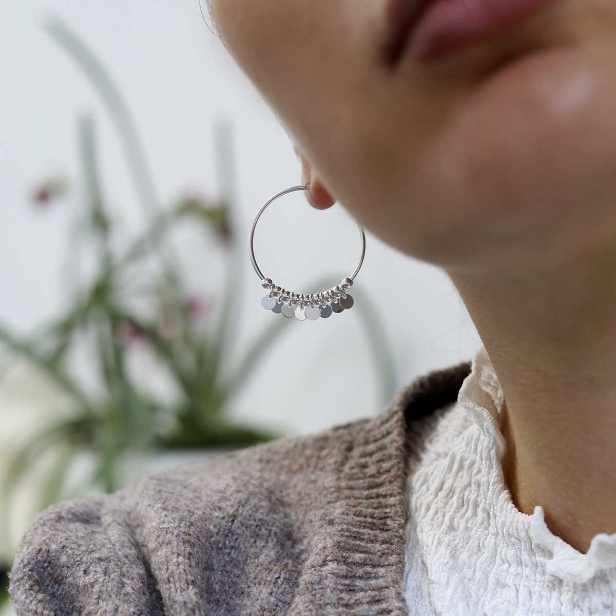 Sterling Silver Sequin Hoop Earrings