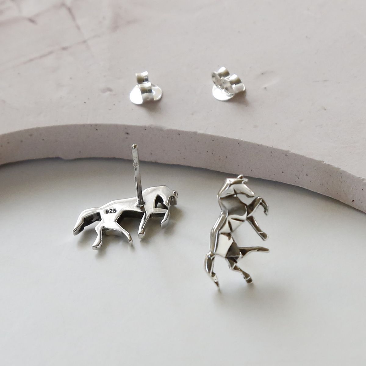 Sterling Silver Polished Origami Horse Studs