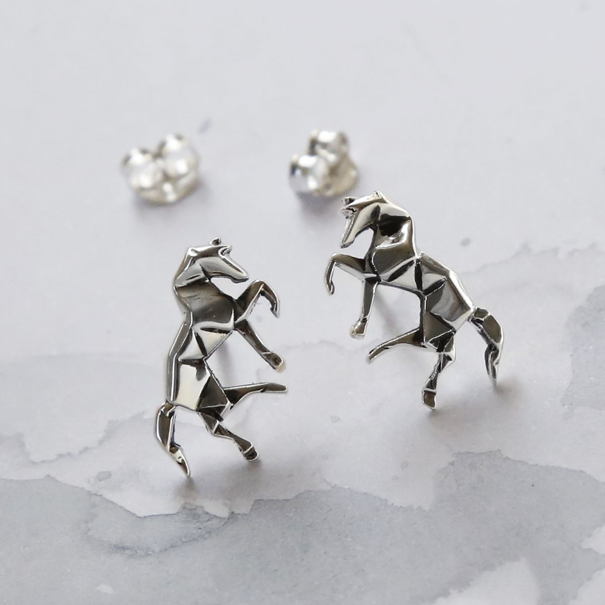 Sterling Silver Polished Origami Horse Studs