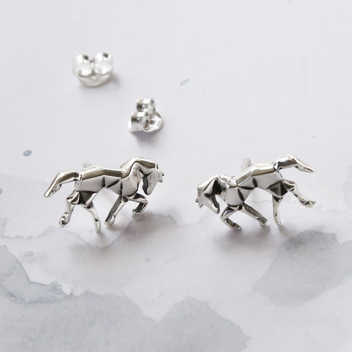 Sterling Silver Polished Origami Horse Studs