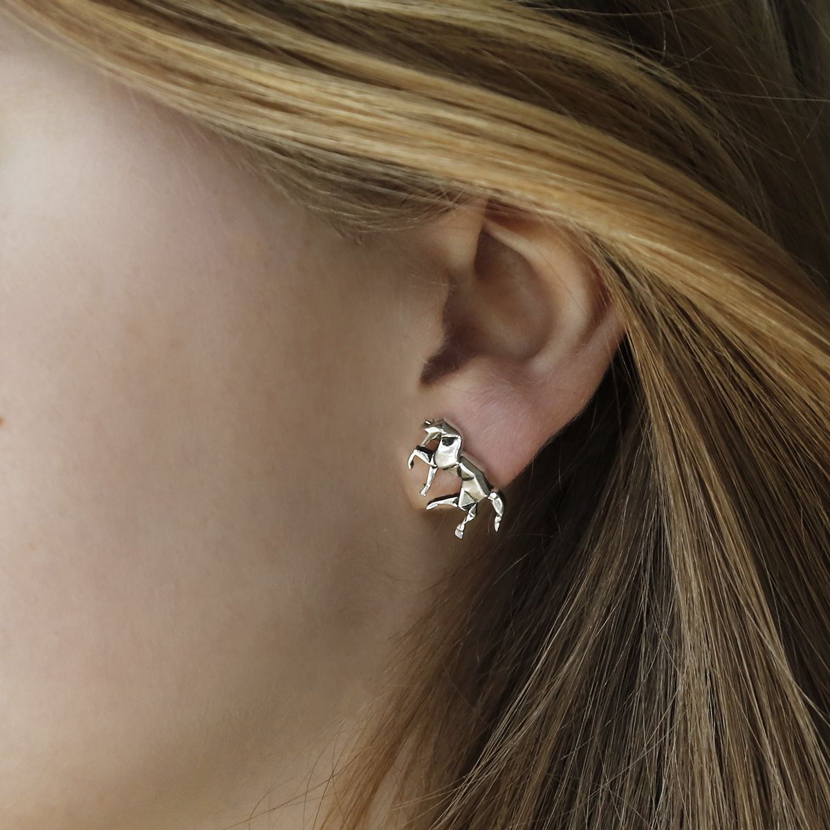 Sterling Silver Polished Origami Horse Studs