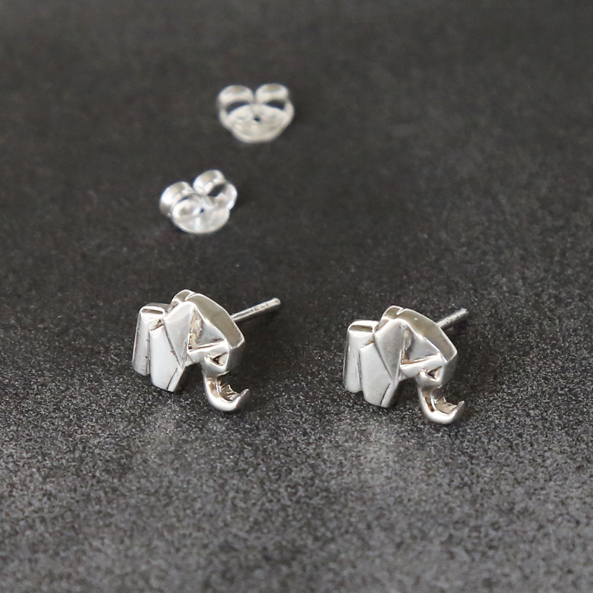 Sterling Silver Polished Origami Elephant Studs