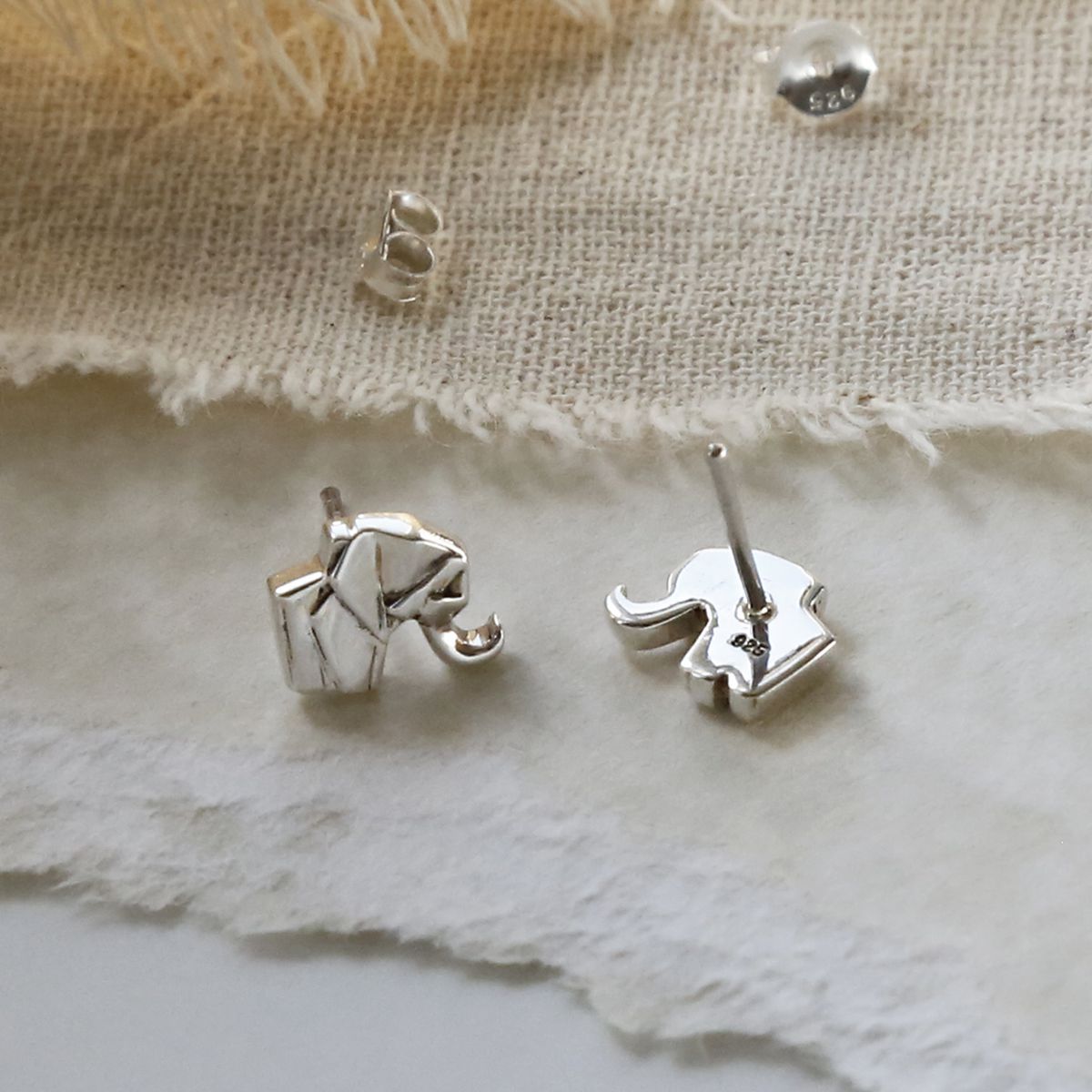 Sterling Silver Polished Origami Elephant Studs