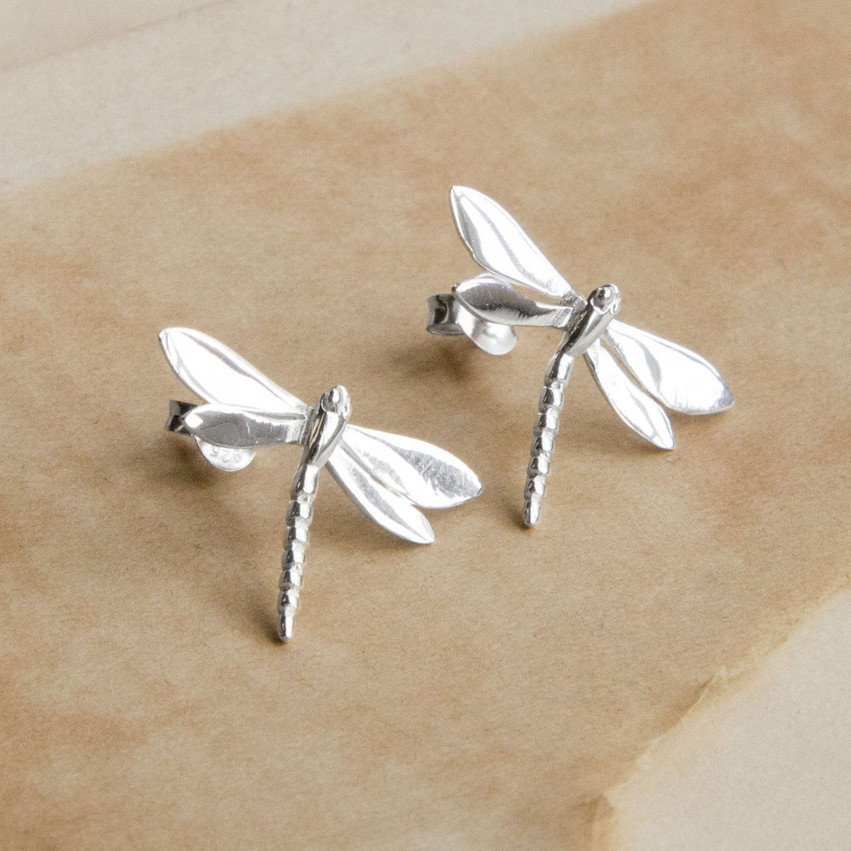 Sterling Silver Polished Dragonfly Stud Earrings