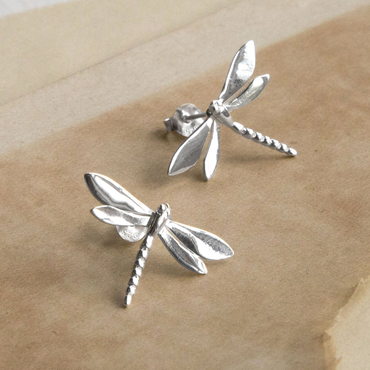 Sterling Silver Polished Dragonfly Stud Earrings