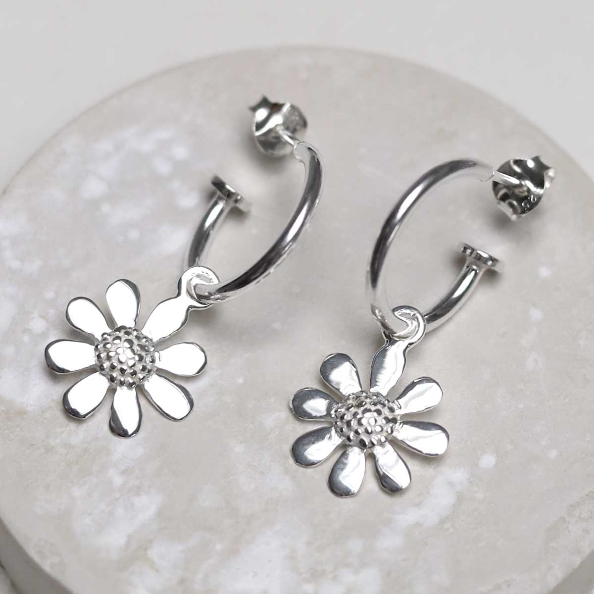 Sterling Silver Daisy Stud Hoops
