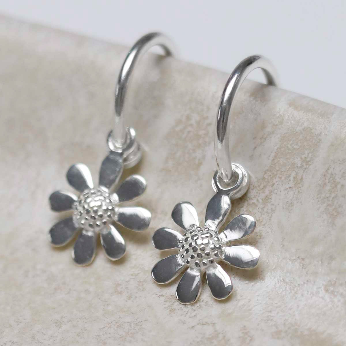 Sterling Silver Daisy Stud Hoops