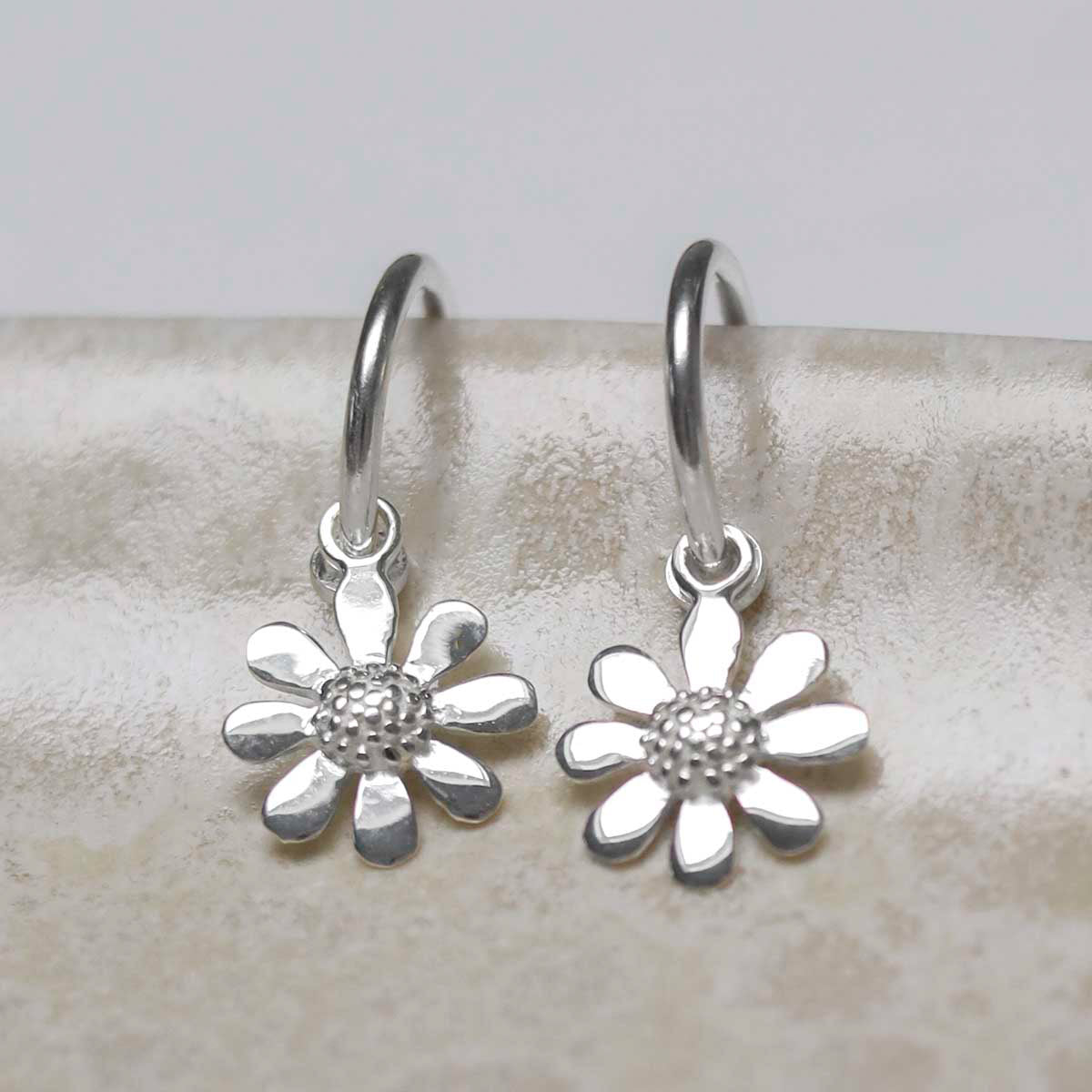Sterling Silver Daisy Stud Hoops