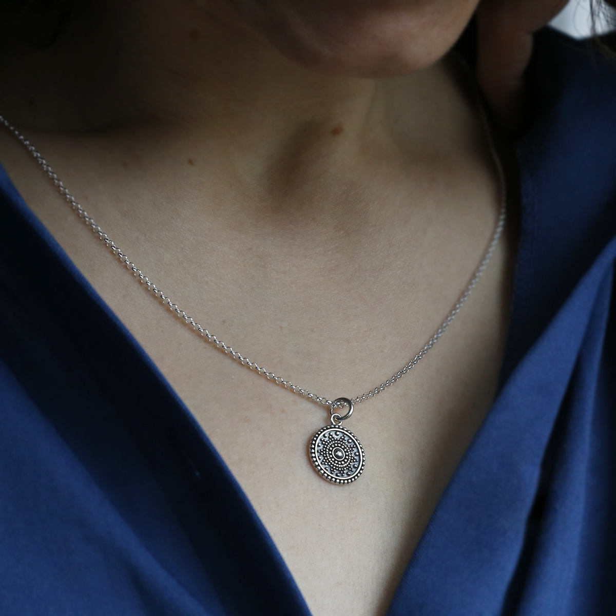 Oxidised Sterling Silver Marrakech Pendant Necklace