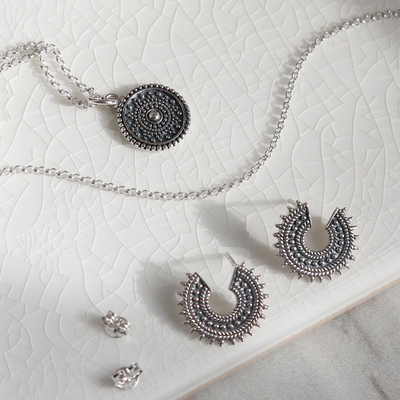 OxidisedsterlingsilverMarrakechstudsandnecklaceset