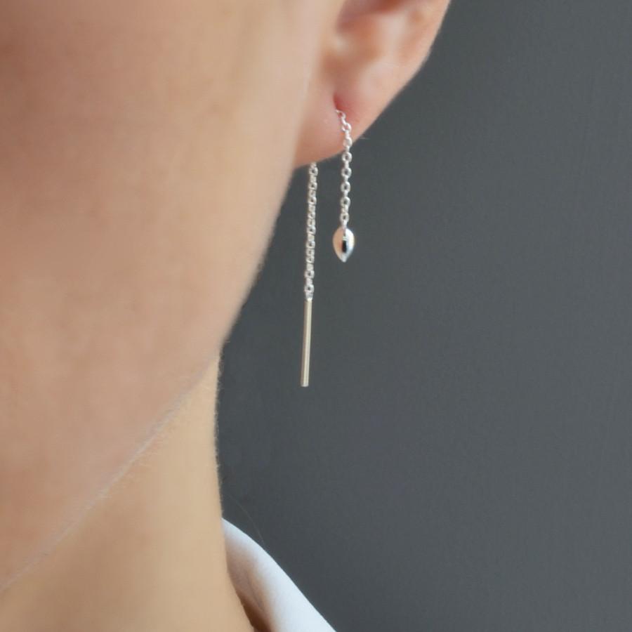 Sterling Silver Heart Threader Chain Earrings