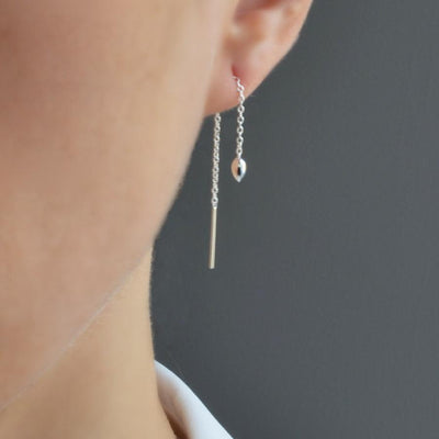 Sterling Silver Heart Threader Chain Earrings