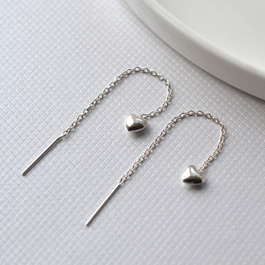 Sterling Silver Heart Threader Chain Earrings