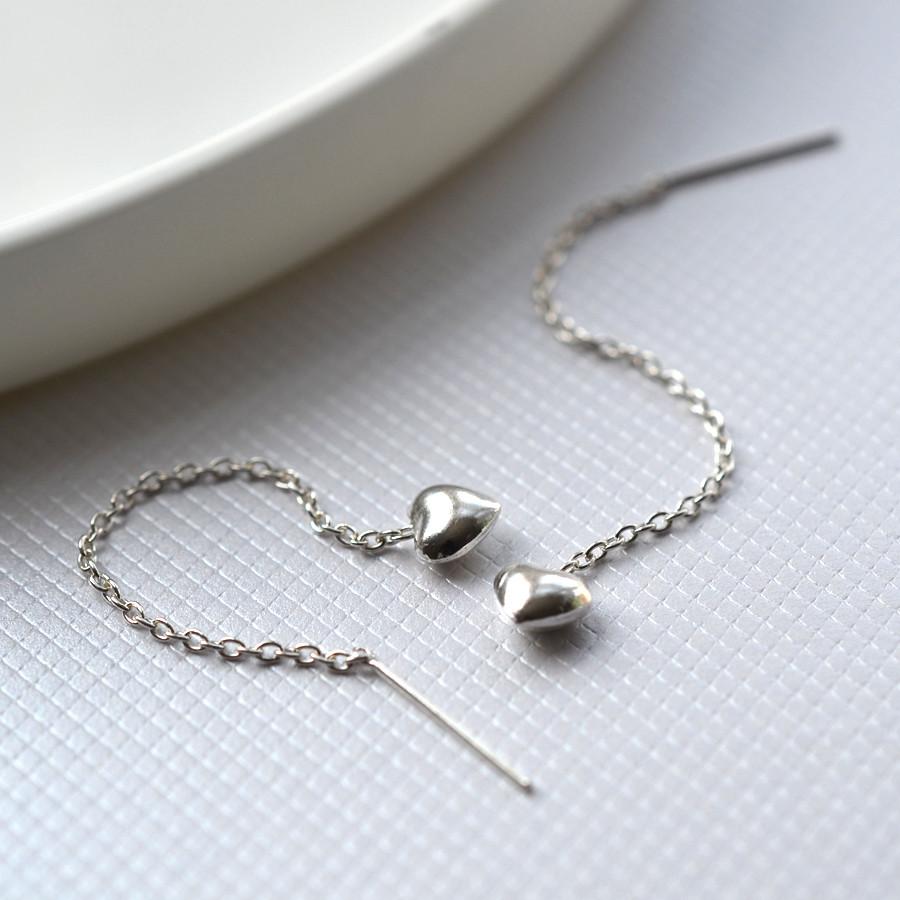 Sterling Silver Heart Threader Chain Earrings