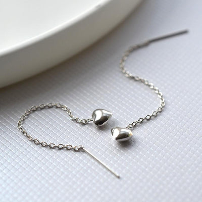 Sterling Silver Heart Threader Chain Earrings