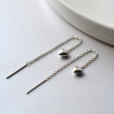 Sterling Silver Heart Threader Chain Earrings