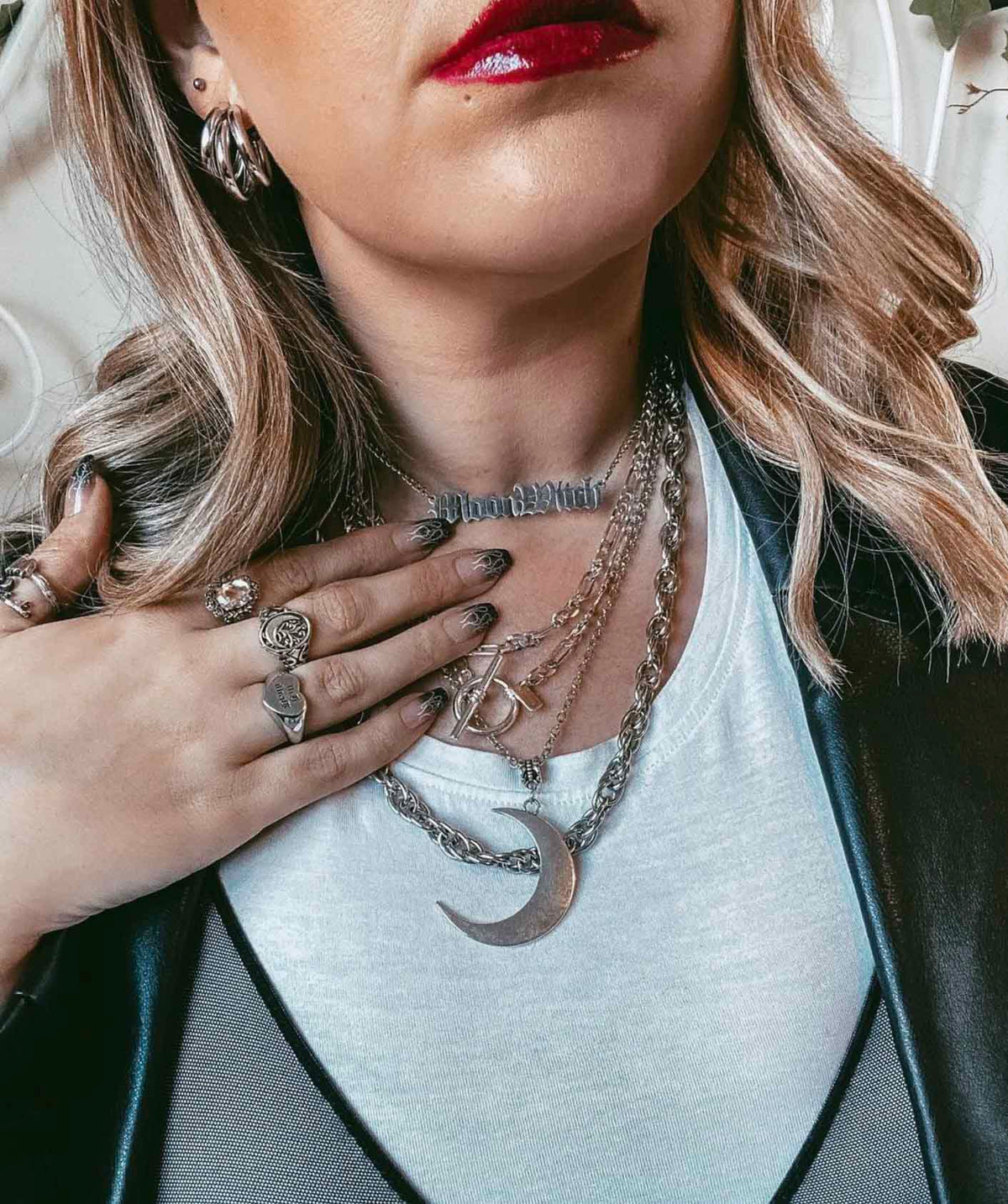 Sterling Silver Bat and Moon Ring