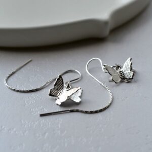 Sterling Silver Butterfly on Through Chain Earrings by Martha Jackson