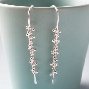 Silver hanging spiral earrings with polished finish