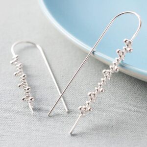 Silver hanging spiral earrings with polished finish