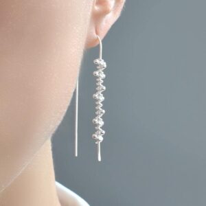 Silver hanging spiral earrings with polished finish