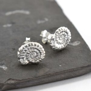 Silver Ammonite fossil stud earrings