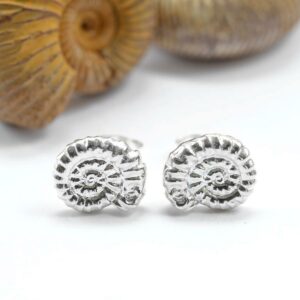 Silver Ammonite fossil stud earrings