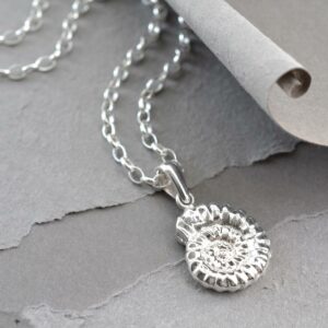 Silver Ammonite fossil pendant necklace