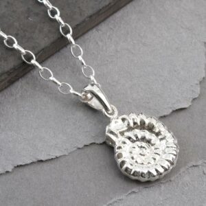 Silver Ammonite fossil pendant necklace