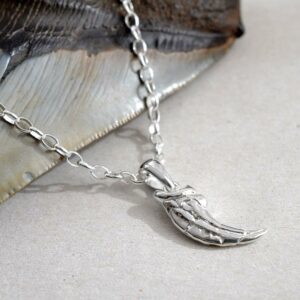 Silver Dinosaur Raptor Claw pendant necklace