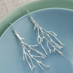 Silver twig branch hanging earrings