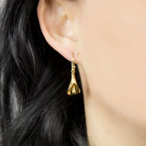 Gold plated blooming calla lily hanging earrings