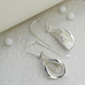 Silver hanging calla lily earrings