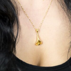 Gold plated blooming calla lily pendant necklace