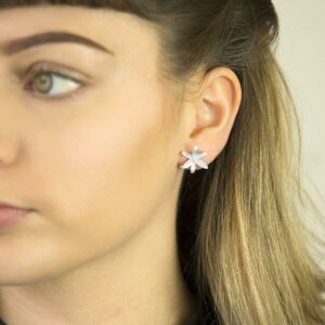 Silver blooming lily flower stud earrings