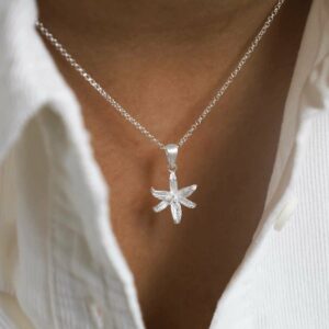 Model Wearing Flower Star Necklace