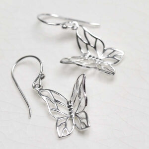 Sterling Silver Butterfly Drop Earrings in jewellery dish