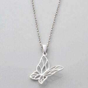 Silver cutout butterfly in flight pendant necklace