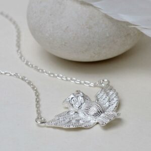 Silver owl in flight pendant necklace