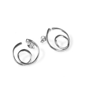 Polished silver twirling loop studs