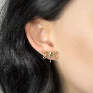 Small Gold plated dragonfly in flight studs