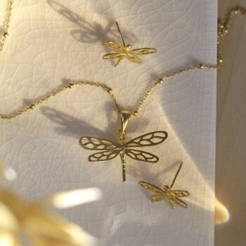 Gold Plated Sterling Silver Dragonfly Necklace set