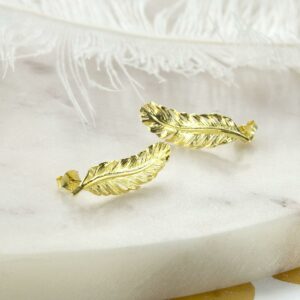 Gold plated curved feather studs