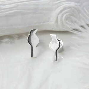 Polished silver garden bird studs