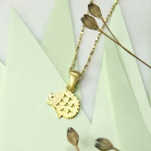 Small Gold plated hedgehog pendant necklace