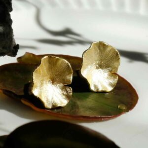 Gold Lilypad stud earrings on lily pad