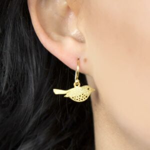 Small Gold plated garden bird hanging earrings