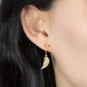 Gold plated single angel wing hanging earrings